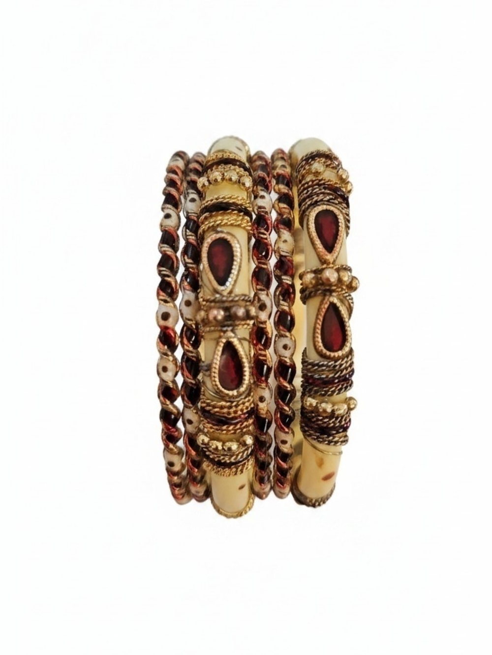 SASSIFIED BOUTIQUE Gold-Tone Bracelet Set with Red Accent Stones